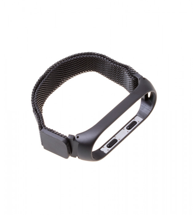 Curea metalica tip plasa pentru bratara fitness Xiaomi Mi Band 3 / 4, cu prindere magnetica-Culoare Negru