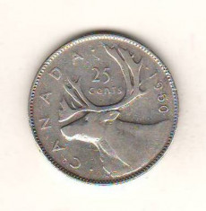 SV * Canada 25 CENTS 1950 * 5.83 grame ARGINT .800 * Regele George VI foto