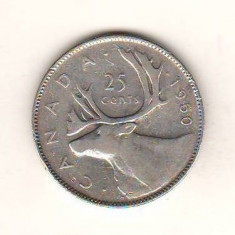 SV * Canada 25 CENTS 1950 * 5.83 grame ARGINT .800 * Regele George VI