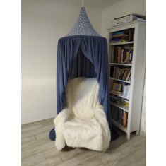 Baldachin de tavan gri inchis cu voal bleumarin, diametru 75 cm