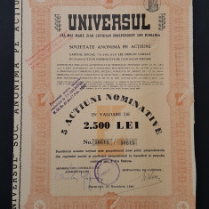 Actiune 1940 ziarul Universul , titlu 5 actiuni nominative