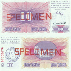 1992 ( 1 VII ) , 10 dinara ( P-10s ) - Bosnia și Herțegovina - stare UNC