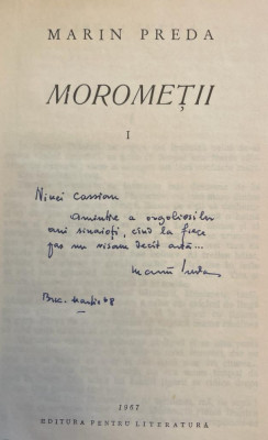 Marin Preda, Moromeții, 1967, două volume cu dedicație pentru Nina Cassian foto