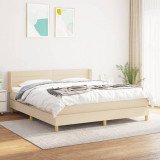 Cumpara ieftin Pat box spring cu saltea, crem, 160x200 cm, material textil
