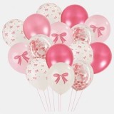 Set 15 Baloane Metalizate cu Confetti, 30cm, Roz, Alb, Fucsia si Transparent, CMCLASS