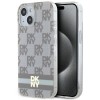 Husa MagSafe pentru Apple iPhone 15 Plus, DKNY, Checkered Mono Pattern &amp; Printed Stripes, Bej