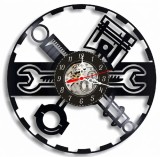 Ceas de perete decorativ Service Auto si Mecanica, realizat din disc de vinil upcycled, negru, 30 cm
