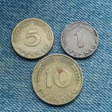 #113 - 1 + 5 + 10 Pfennig 1949 D Germania / lot 3 monede