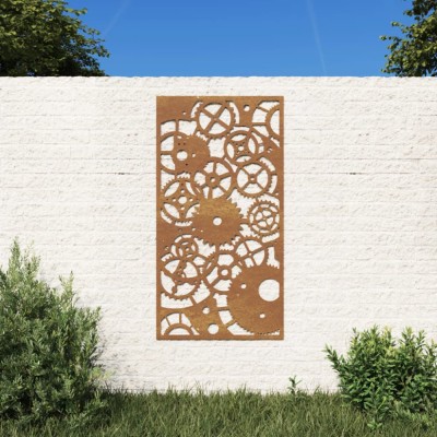 Decor perete grădină 105x55 cm design roți zimțare oțel Corten foto