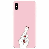 Husa silicon pentru Apple Iphone X, Pink Finger Cross