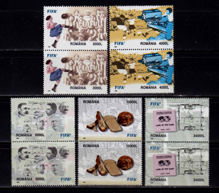 RO 2003 LP 1624 &quot;Centenar FIFA 2004 - Istoria FIFA&quot;,pereche ( V sau H ! ), MNH