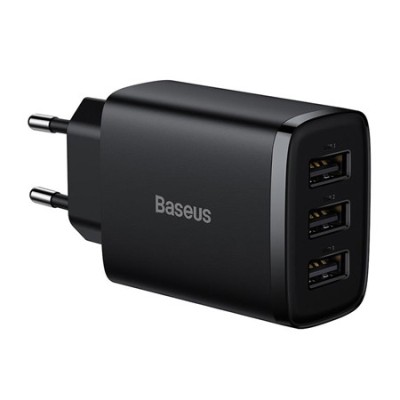 Incarcator retea 3xusb fast charging 17w baseus - negru foto