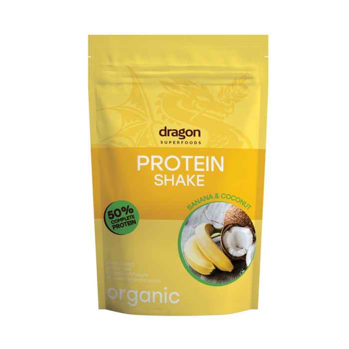 Shake proteic banane si cocos bio 450g Dragon Superfoods - 52% proteine
