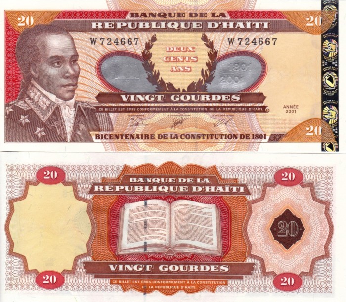 HAITI 20 gourdes 2001 COMEMORATIVA UNC!!!