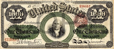 1000 dolari 1863 Reproducere Bancnota USD , Dimensiune reala 1:1 foto