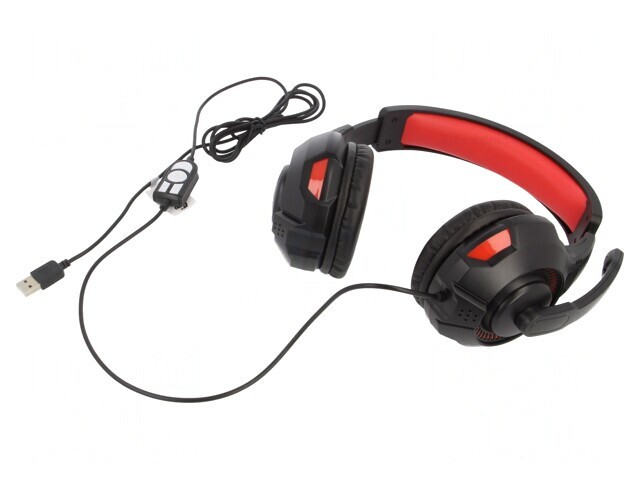 Căști Over-Ear cu Microfon USB Negru-Roșu 2m 32&Omega;