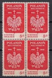 SUA 1966 - Aniversare, Polonia, 1000 de ani, stema, bloc de 4 neuzat