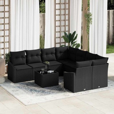 vidaXL Set de canapele pentru grădină 9 pcs Negru 55 x 55 x 37 cm 3355332 foto