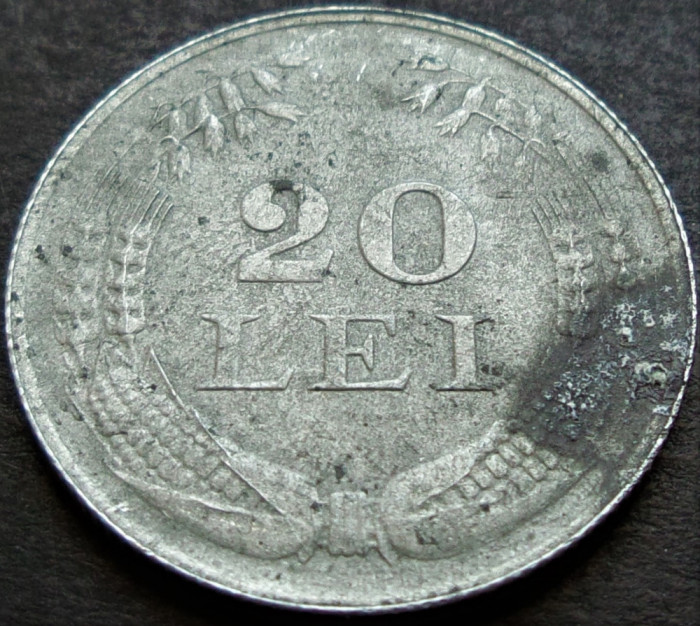 Moneda istorica 20 LEI - ROMANIA, anul 1942 *cod 682 = BOALA ZINCULUI