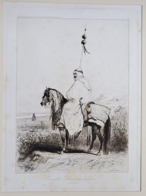 Theodore Valerio - Cavalier Arabe en Vedette, Gravura 1855 foto