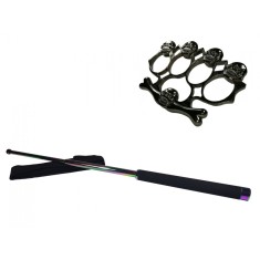 Set baston telescopic 66 cm si box-rozeta craniu negru