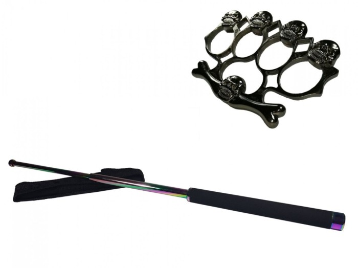 Set baston telescopic 66 cm si box-rozeta craniu negru