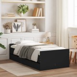 Cadru pat Gossi, 75x190 cm, Negru, lemn prelucrat, sertare incluse, single mic