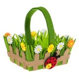 Cosulet decorativ de Paste din pasla cu maner, model gardulet verde, decorat cu flori si buburuza, 18x8 cm, CMCLASS