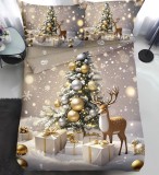 Cumpara ieftin Lenjerie Pat De Craciun O Persoana Sclipire Cr051, Bumbac, 4 Piese, Cu Elastic, Imprimeu