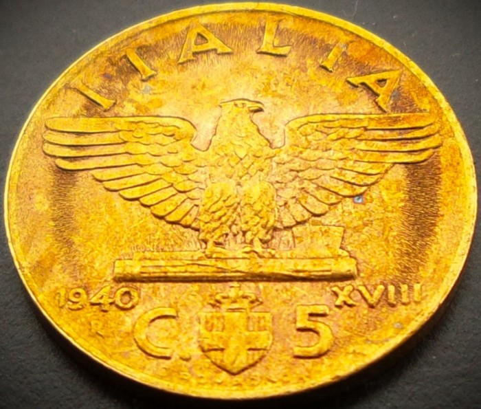 Moneda istorica 5 CENTESIMI - ITALIA FASCISTA, anul 1940 * cod 4548 = luciu