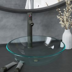 vidaXL Chiuveta baie, robinet ?i scurgere tip push, transparent sticla foto