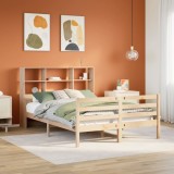 Cumpara ieftin Pat cu bibliotecă fără saltea, 140x190 cm, lemn masiv de pin