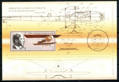 Romania 2010, LP 1882, Avion cu reactie - Coanda 1910, colita, MNH! LP 18,10 lei foto