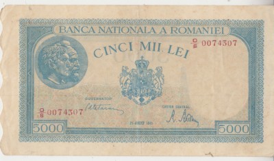 B12 - Bancnota Romania - 5000 lei - emisiune 21 august 1945 foto