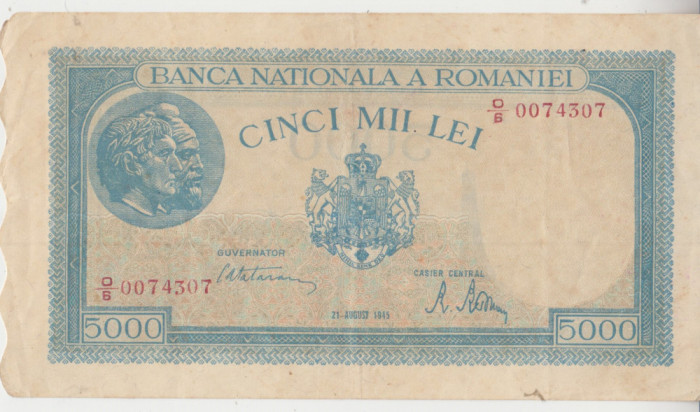 M1 - Bancnota Romania - 5000 lei - emisiune 21 august 1945