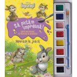 Sa pictam impreuna! Iepurasii la joaca. Carte de colorat cu pensula si acuarele/***