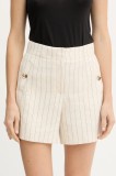 Morgan pantaloni scurți din amestec de in culoarea bej, cu imprimeu, high waist, SHIZ.F