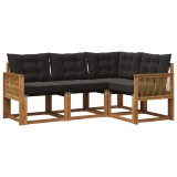 vidaXL Set de canapele de exterior cu pernă 4 pcs Natural și Negru 3381924