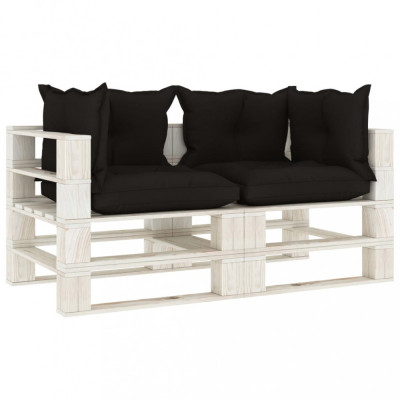 Canapea de gradina din paleti cu 2 locuri, perne negre, lemn GartenMobel Dekor foto