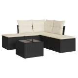 Cumpara ieftin Set mobilier de gradina cu perne, 6 piese, negru, poliratan