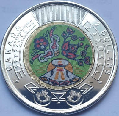 2 Dollars 2023 Canada, National Indigenous Peoples Day, unc, varianta color foto