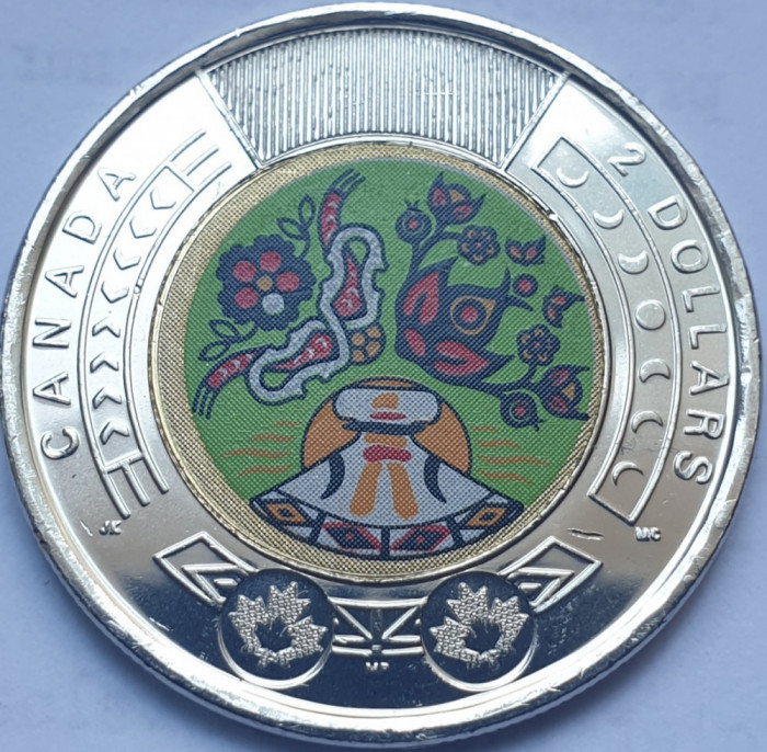 2 Dollars 2023 Canada, National Indigenous Peoples Day, unc, varianta color