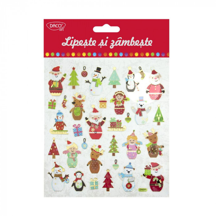 Abtibild DACO Lipeste si Zambeste Model Craciun, Material Plastic Adeziv, Multicolor, 34 Buc/Set, Multicolor, Sticker, Autocolant Daco, Autocolante Co