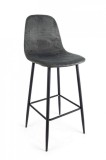 Cumpara ieftin Scaun de bar cu spatar picioare fier negru cu tapiterie catifea gri Irelia 46 cm x 39 cm x 103 h x 76 h1