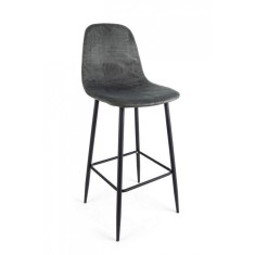 Scaun de bar cu spatar picioare fier negru cu tapiterie catifea gri Irelia 46 cm x 39 cm x 103 h x 76 h1