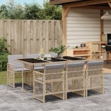vidaXL Set de masă pentru grădină, 7 piese, cu perne, bej, poliratan 3210732