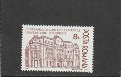ROMANIA 1991 LP 1272 CENTENARUL BIBLIOTECII CENTRALE UNIVERSITARE BUCURESTI MNH foto