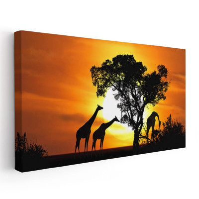 Tablou peisaj savana girafe la apus Tablou canvas pe panza CU RAMA 70x140 cm foto