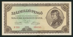 t158 UNGARIA 100 milioane Pengo 1946 sz&aacute;zmilli&oacute; Pengő SUPERINFLATIE XF / aUNC
