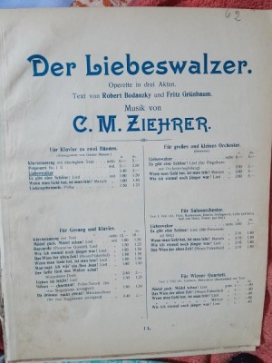 Liebeswalzer, dupa motive din opereta Der Liebeswalzer de C.M. Ziehrer partitura pentru pian foto